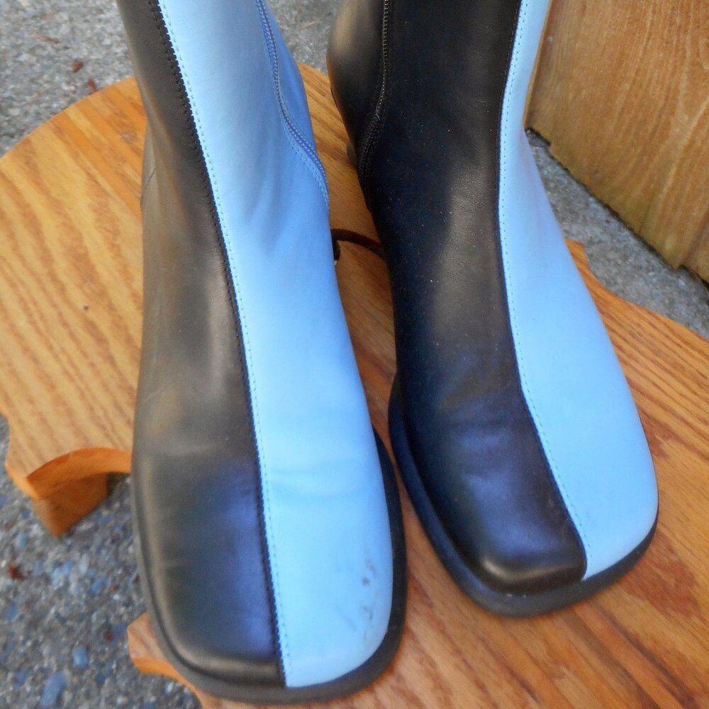 CAMPER Twins Two Tone Colorblock Black Blue Leather Boots Size US 7